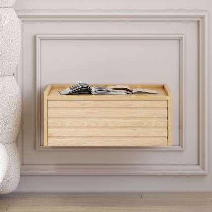 HMR Floating Wooden Nightstand with Light & Charging Station - Natural, Set Of 2