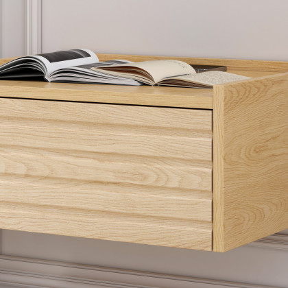 HMR Floating Wooden Nightstand with Light & Charging Station - Natural, Set Of 2
