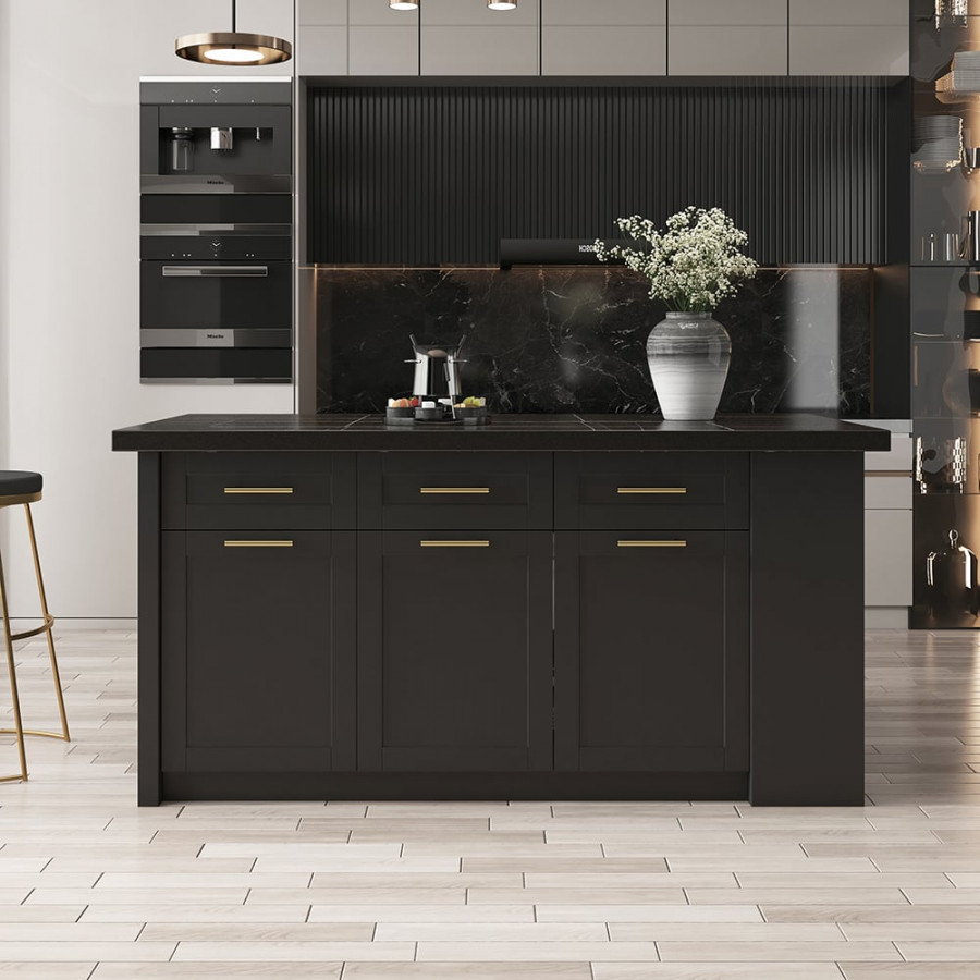 HMR 72" Modern Style Laminate Kitchen Islands with Multi-Storage - Black, Engineered Wood