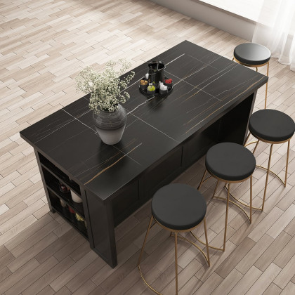 HMR 72" Modern Style Laminate Kitchen Islands with Multi-Storage - Black, Engineered Wood
