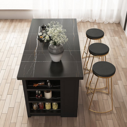 HMR 72" Modern Style Laminate Kitchen Islands with Multi-Storage - Black, Engineered Wood
