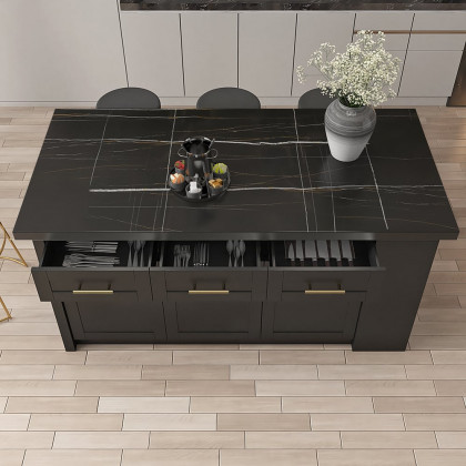 HMR 72" Modern Style Laminate Kitchen Islands with Multi-Storage - Black, Engineered Wood