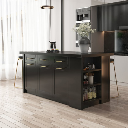 HMR 72" Modern Style Laminate Kitchen Islands with Multi-Storage - Black, Engineered Wood