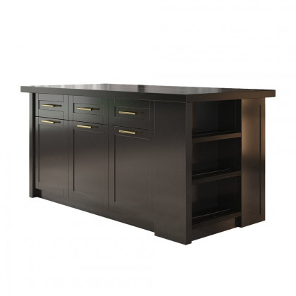 HMR 72" Modern Style Laminate Kitchen Islands with Multi-Storage - Black, Engineered Wood