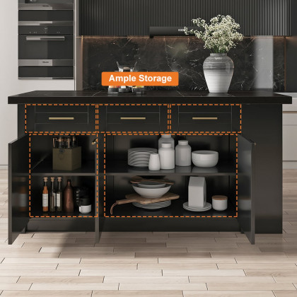 HMR 72" Modern Style Laminate Kitchen Islands with Multi-Storage - Black, Engineered Wood