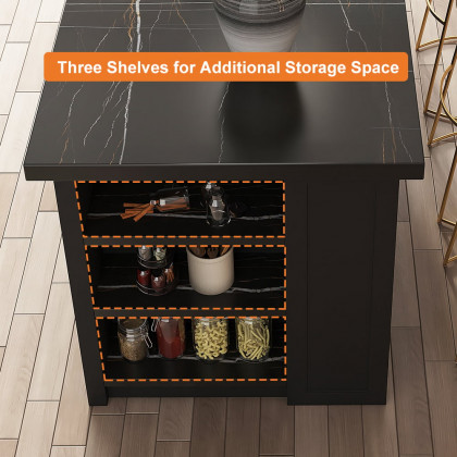 HMR 72" Modern Style Laminate Kitchen Islands with Multi-Storage - Black, Engineered Wood