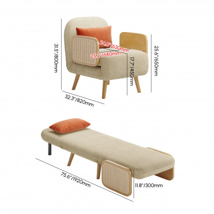 HMR 28" Twin Linen & Rattan Sleeper Sofa Bed Chair - Beige
