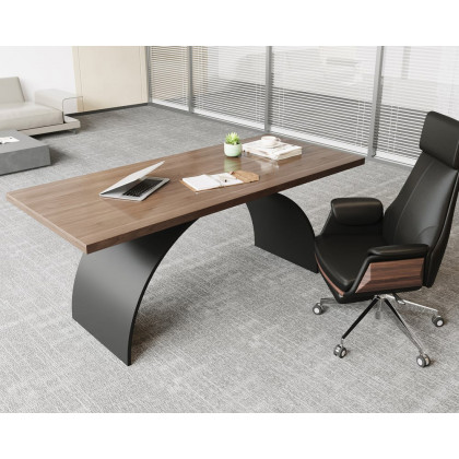 HMR Modern Rectangular Writing Desk & Office Desk Chair Set High Back - Walnut, 70.9"L x 31.5"W x 29.5"H