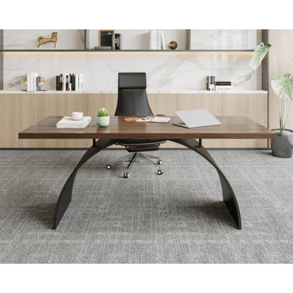 HMR Modern Rectangular Writing Desk & Office Desk Chair Set High Back - Walnut, 70.9"L x 31.5"W x 29.5"H