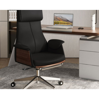 HMR Modern Rectangular Writing Desk & Office Desk Chair Set High Back - Walnut, 70.9"L x 31.5"W x 29.5"H