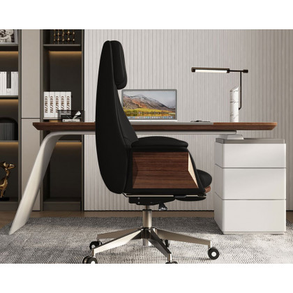 HMR Modern Rectangular Writing Desk & Office Desk Chair Set High Back - Walnut, 70.9"L x 31.5"W x 29.5"H