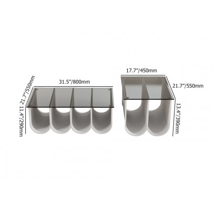 HMR - 2-Piece Square Coffee Table Set with Black Clear Glass Tabletop & White Metal Arch Base