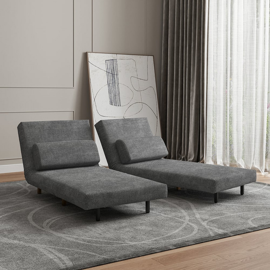 HMR 64" Queen 2-Seater Linen Convertible Futon Bed with Pillows - Gray
