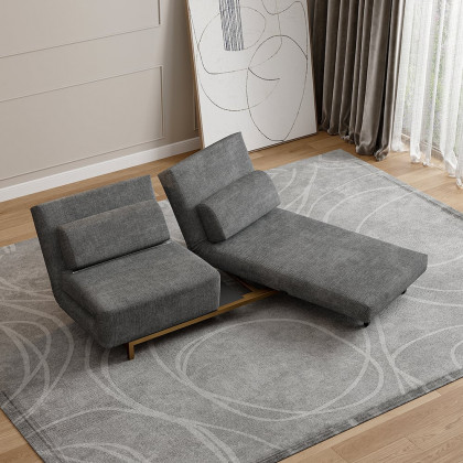 HMR 64" Queen 2-Seater Linen Convertible Futon Bed with Pillows - Gray