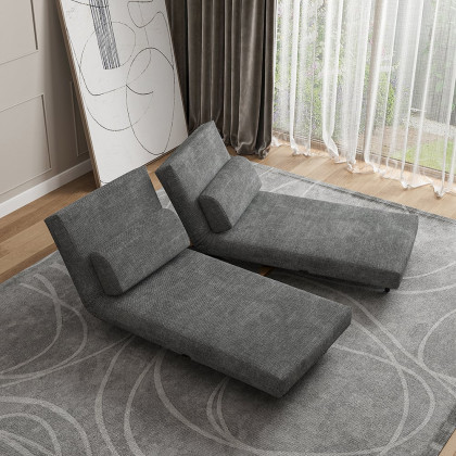 HMR 64" Queen 2-Seater Linen Convertible Futon Bed with Pillows - Gray