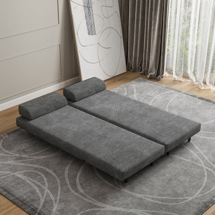 HMR 64" Queen 2-Seater Linen Convertible Futon Bed with Pillows - Gray
