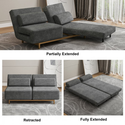 HMR 64" Queen 2-Seater Linen Convertible Futon Bed with Pillows - Gray