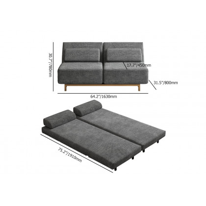 HMR 64" Queen 2-Seater Linen Convertible Futon Bed with Pillows - Gray