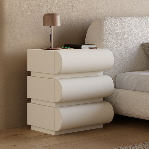 HMR Humply Modern Leather Smart Nightstand with Wireless Charger Drawers - White, 3-Drawer, Set Of 2