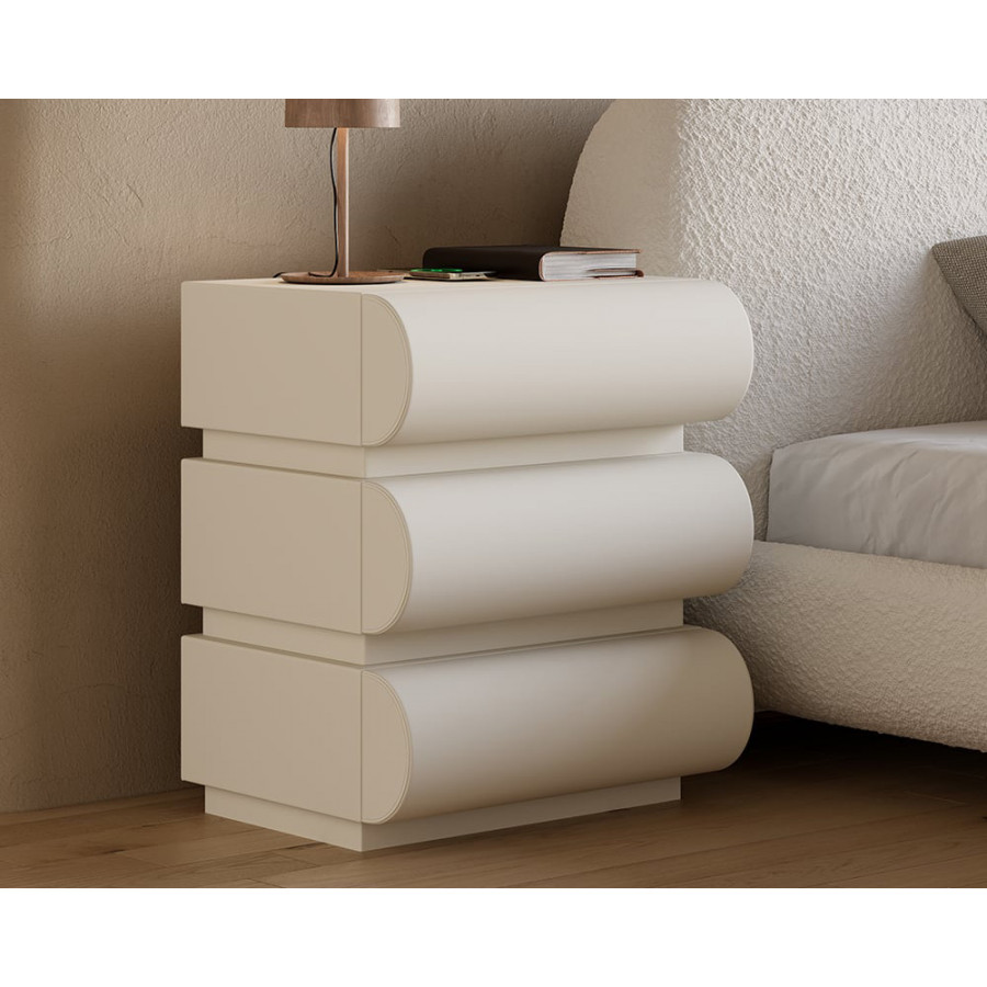 HMR Humply Modern Leather Smart Nightstand with Wireless Charger Drawers - White, 3-Drawer, Set Of 2