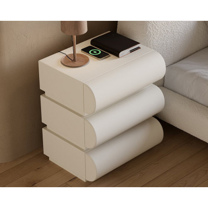 HMR Humply Modern Leather Smart Nightstand with Wireless Charger Drawers - White, 3-Drawer, Set Of 2