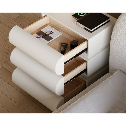 HMR Humply Modern Leather Smart Nightstand with Wireless Charger Drawers - White, 3-Drawer, Set Of 2