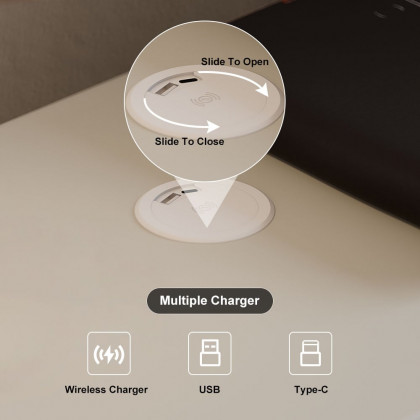 HMR Humply Modern Leather Smart Nightstand with Wireless Charger Drawers - White, 3-Drawer, Set Of 2