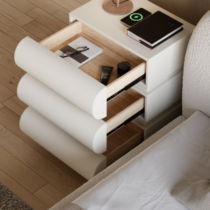 HMR Humply Modern Leather Smart Nightstand with Wireless Charger Drawers - White, 3-Drawer, Set Of 2