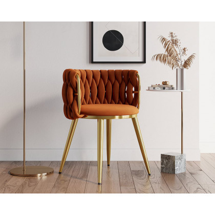 HMR Sweave Nordic Barrel Dining Chair with Velvet Upholstery (Set of 6) - Orange