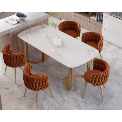 HMR Sweave Nordic Barrel Dining Chair with Velvet Upholstery (Set of 6) - Orange
