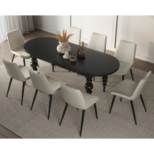 HMR Dining Set 67"-79" Extendable Dining Table - Black, Style C, With 8 Chairs