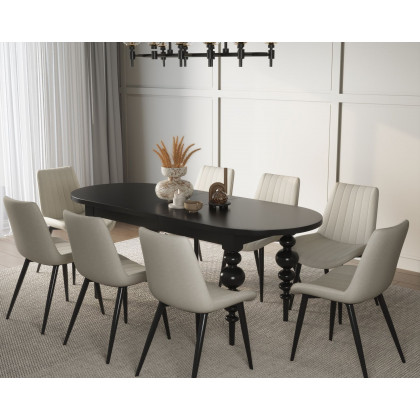 HMR Dining Set 67"-79" Extendable Dining Table - Black, Style C, With 8 Chairs