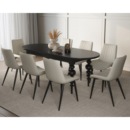 HMR Dining Set 67"-79" Extendable Dining Table - Black, Style C, With 8 Chairs