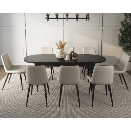 HMR Dining Set 67"-79" Extendable Dining Table - Black, Style C, With 8 Chairs