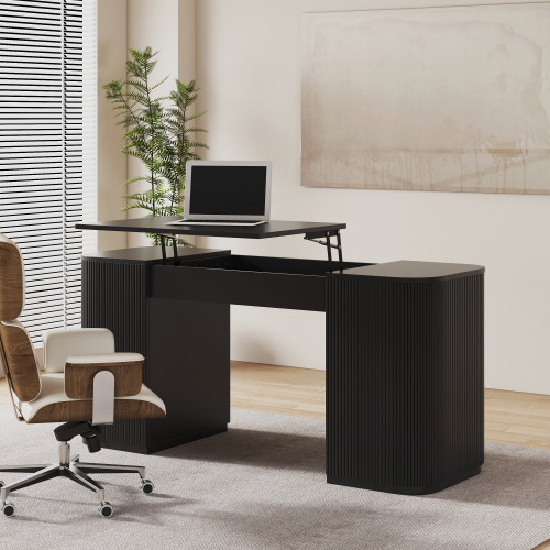 HMR - Modern Standing Computer Desk & Upholstered Swivel Task Office Chair Set (59.8" )
