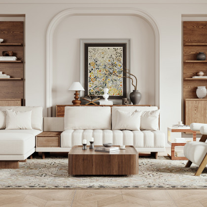 HMR - 35" Square Walnut Mid Century Coffee Table with Storage