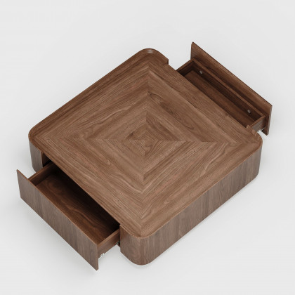 HMR - 35" Square Walnut Mid Century Coffee Table with Storage