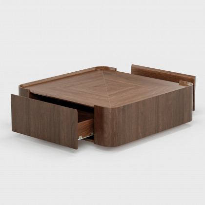 HMR - 35" Square Walnut Mid Century Coffee Table with Storage