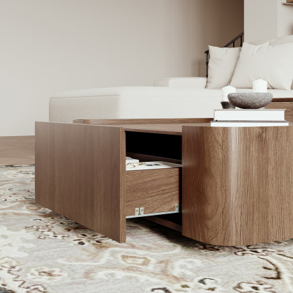 HMR - 35" Square Walnut Mid Century Coffee Table with Storage