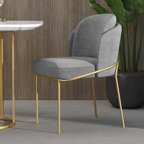 HMR Linenic Series Modern Dining Chairs with Linen Upholstery - Gray/Gold, Set of 6