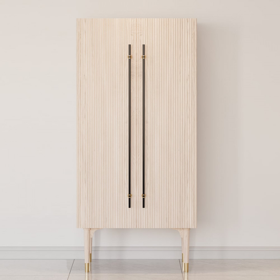 HMR Fluted Armoire Wardrobe Closet Clothing Organizer Cabinet with 2 Doors - Washed White