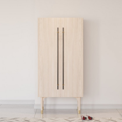 HMR Fluted Armoire Wardrobe Closet Clothing Organizer Cabinet with 2 Doors - Washed White