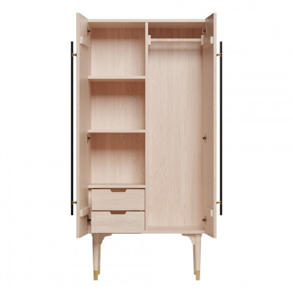 HMR Fluted Armoire Wardrobe Closet Clothing Organizer Cabinet with 2 Doors - Washed White