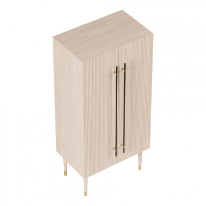 HMR Fluted Armoire Wardrobe Closet Clothing Organizer Cabinet with 2 Doors - Washed White