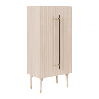 HMR Fluted Armoire Wardrobe Closet Clothing Organizer Cabinet with 2 Doors - Washed White