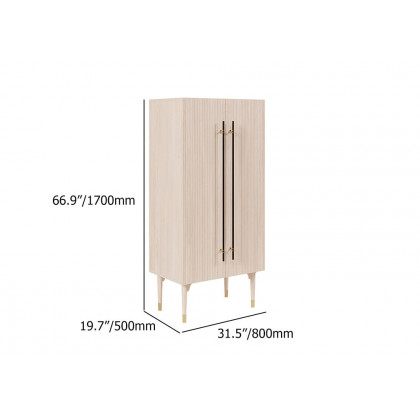 HMR Fluted Armoire Wardrobe Closet Clothing Organizer Cabinet with 2 Doors - Washed White