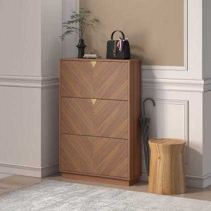 HMR - Capet Walnut Narrow Shoe Storage Cabinet with Flip Down Large Capacity up to 20 Pairs