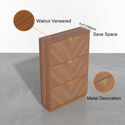HMR - Capet Walnut Narrow Shoe Storage Cabinet with Flip Down Large Capacity up to 20 Pairs