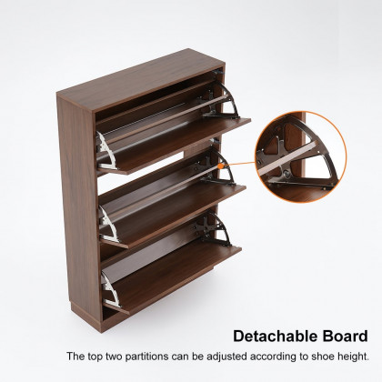 HMR - Capet Walnut Narrow Shoe Storage Cabinet with Flip Down Large Capacity up to 20 Pairs
