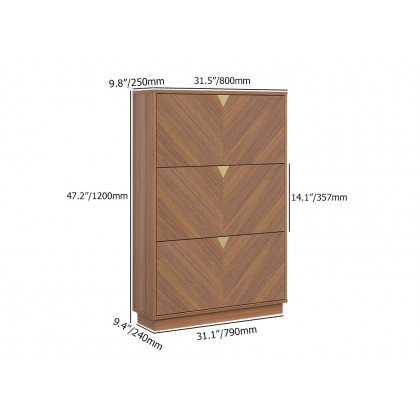 HMR - Capet Walnut Narrow Shoe Storage Cabinet with Flip Down Large Capacity up to 20 Pairs